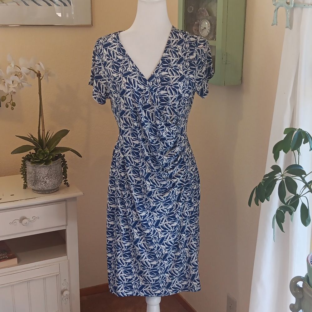 Michael Farrell Blue And White Soft Knit Dress